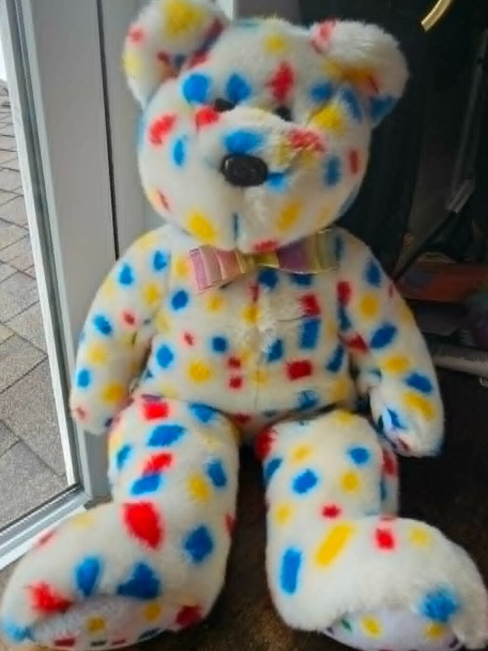 TY Beanie Buddy Ty 2K 1999 Confetti Colorful Rainbow Bow RETIRED RARE LARGE SIZE